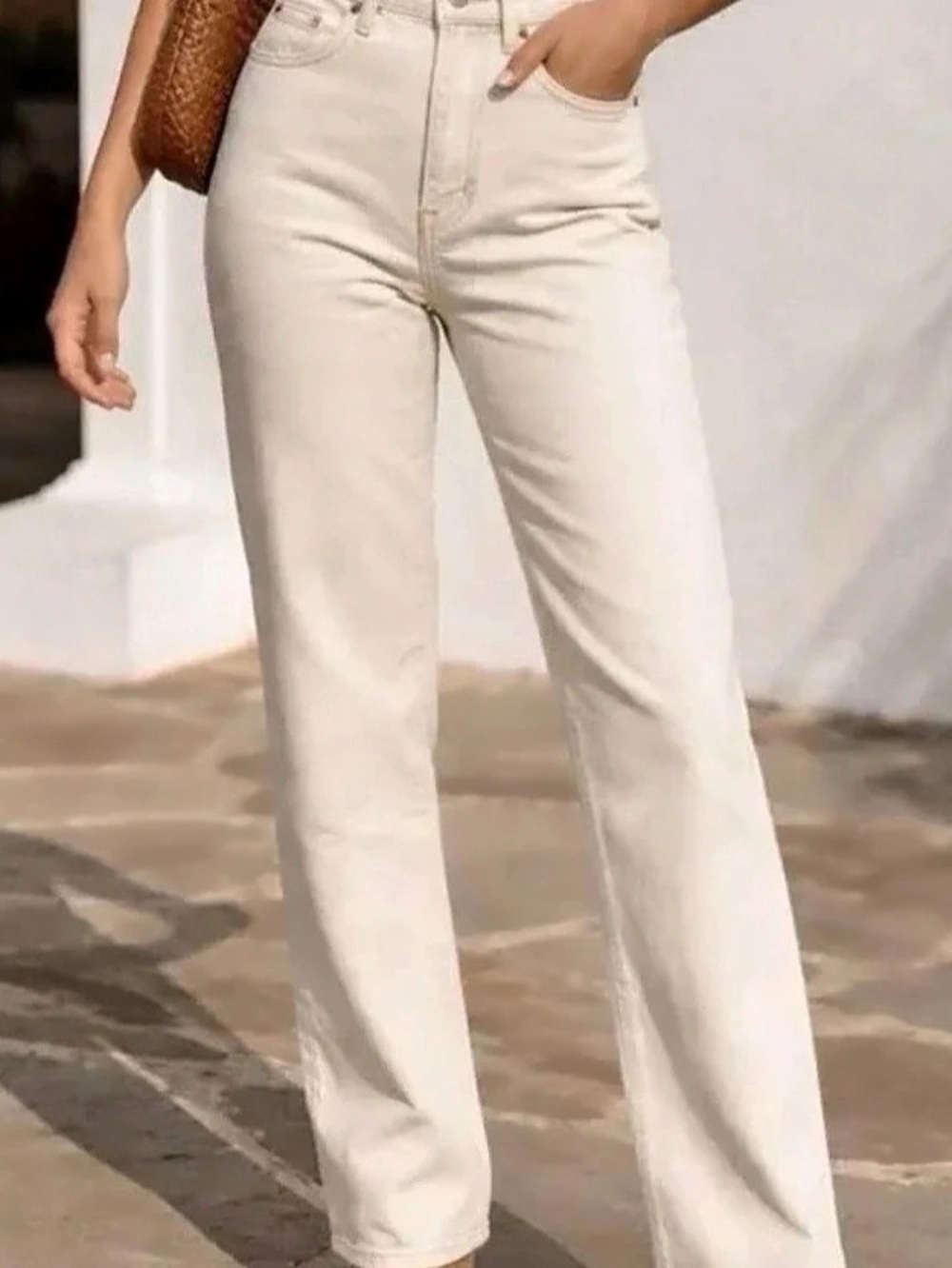 Reformation Straight Leg Jeans White & Brown Stitching